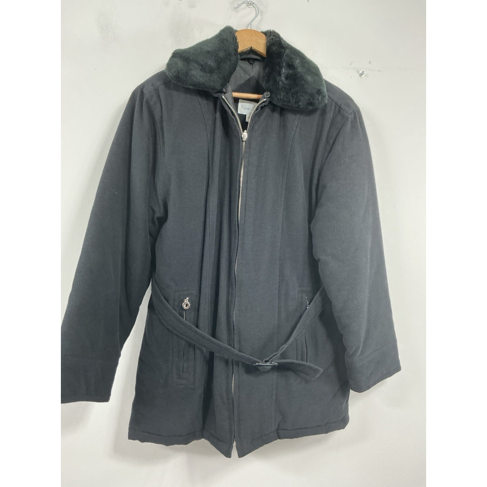 Womans Carlo Briani Lined 3/4 Length Winter Coat Small Black Full Zip